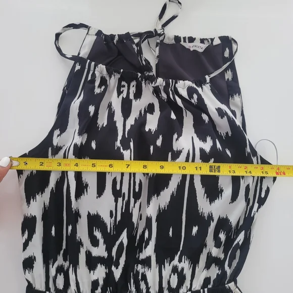 Athleta Ikat Bloom Maxi Dress Midi Halter Black & White Summer Pockets Size S - Picture 12 of 14